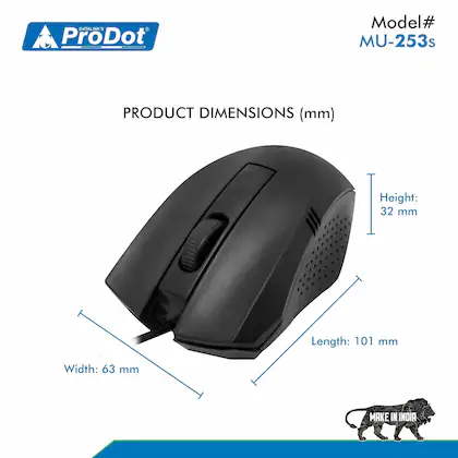 PRODOT 253S Wired Mouse is a dependable and comfortable USB optical mouse designed for everyday use